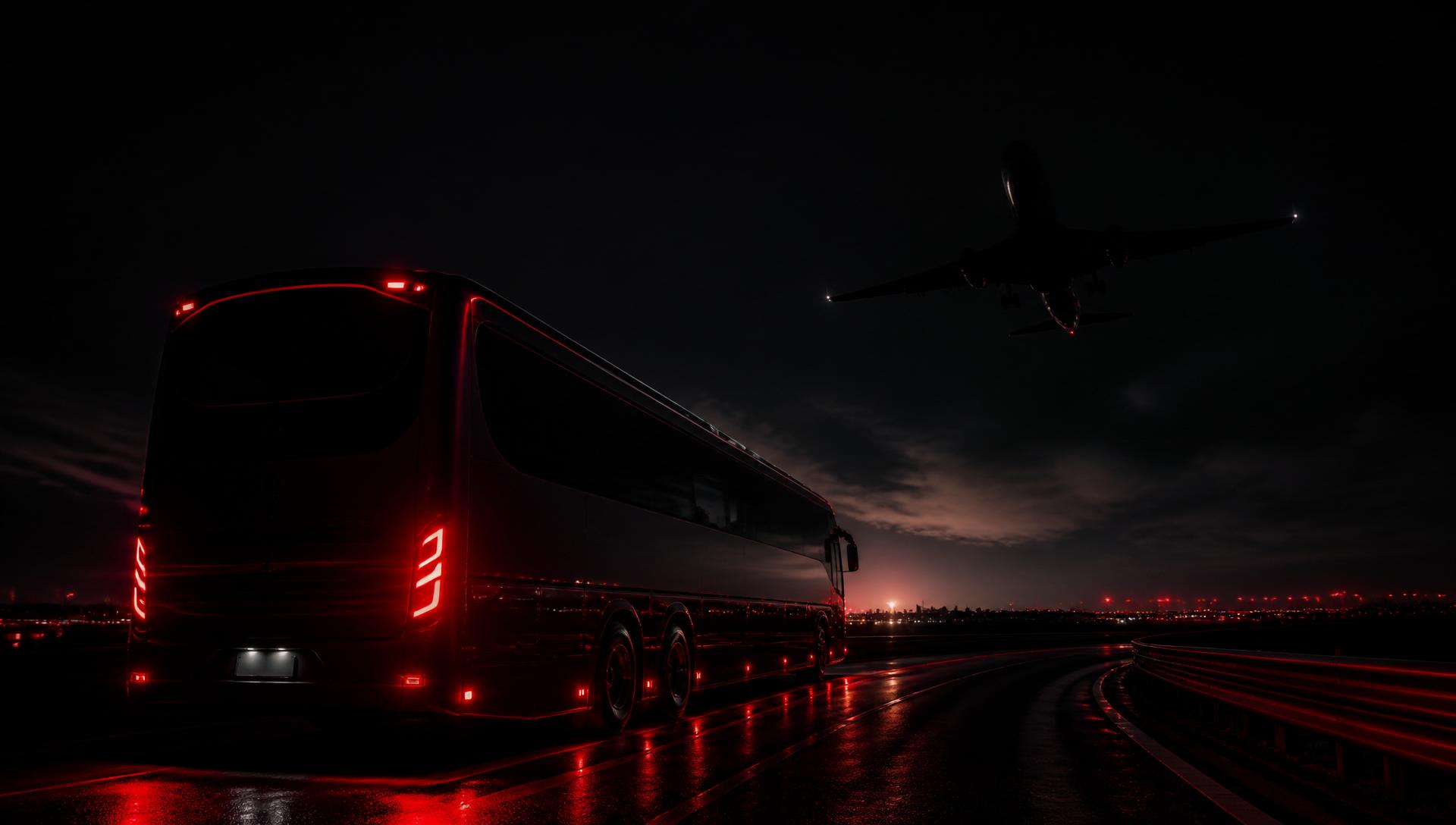 Shiva Travels luxury tour bus and flight at night